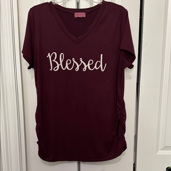 Ragdoll Maroon and White Relaxed Ruched Short Sleeve Tee - Picture 1 of 6